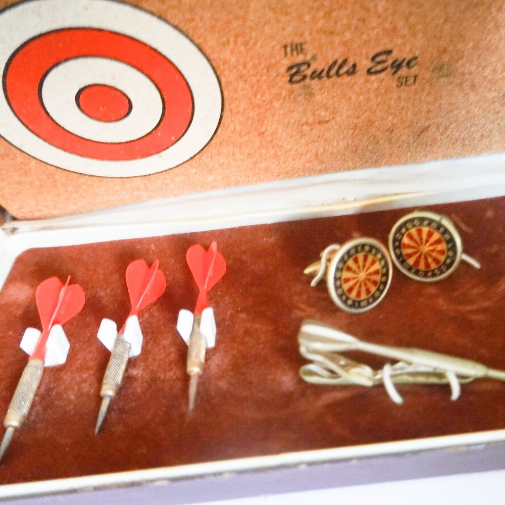 Vintage 1970s Stratton Double Top  Darts Gift Set - Tie clip - Cufflinks-Dart
